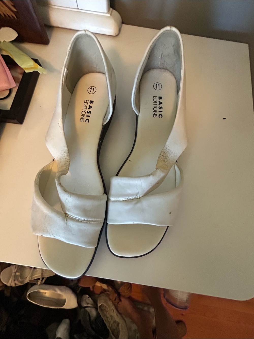 Basic Editions White Open-Toe Slide Heels